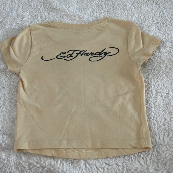 Ed Hardy Womens Baby Crop Top Logo Brave Hearts Tee Sz M Cotton Blend Grunge - Picture 2 of 6